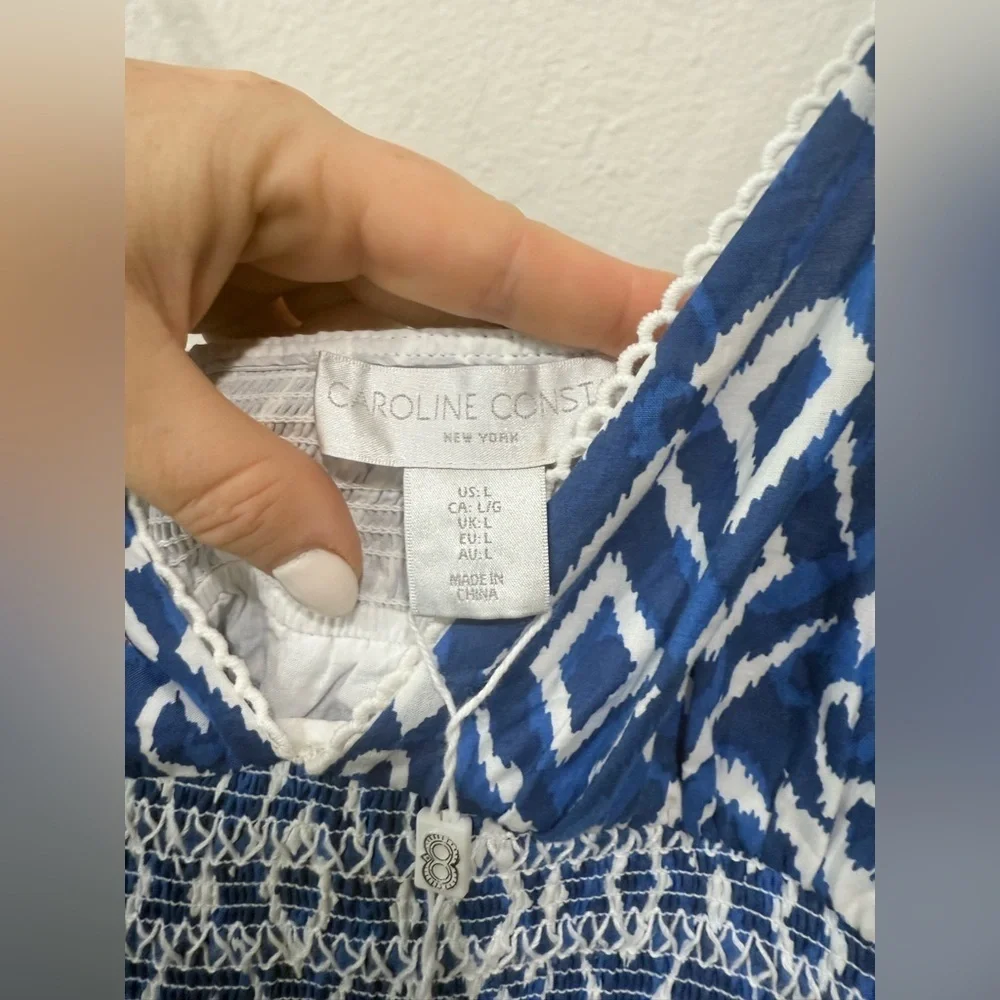 NWT Caroline Constas Blue and White Geometric Ikat Maxi Dress in size Large - Picture 10 of 10
